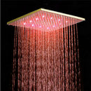 GobekUsa Gold LED Square Rainfall Shower Head for Bathroom Faucet - Top Sprayer