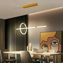 GobekUsa Gold LED Hanging Lamp: Ring and Tube Design, Simplicity Island Chandelier for Dining Room