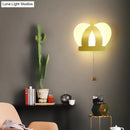 GobekUsa Modern Gold LED Wall Sconce Lamp – Crown Acrylic Wall Lighting Fixture with Pull Chain for Bedroom