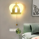 GobekUsa Modern Gold LED Wall Sconce Lamp – Crown Acrylic Wall Lighting Fixture with Pull Chain for Bedroom