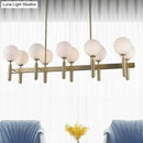 GobekUsa Contemporary 10-Light Pendant with Gold Linear Design and White Glass Shades – Island Ceiling Light Fixture