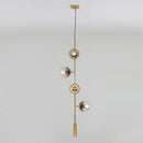 GobekUsa Modern Gold Linear Chandelier with Smoke Gray Glass Shades - 4-Light Metal Hanging Fixture