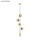 GobekUsa Modern Gold Linear Chandelier with Smoke Gray Glass Shades - 4-Light Metal Hanging Fixture