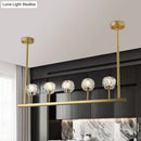 GobekUsa 5-Head Linear Crystal Ball Pendant Light in Gold - Elegant Dining Room Ceiling Fixture