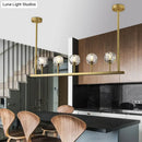 GobekUsa 5-Head Linear Crystal Ball Pendant Light in Gold - Elegant Dining Room Ceiling Fixture