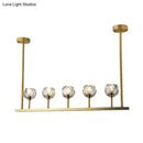 GobekUsa 5-Head Linear Crystal Ball Pendant Light in Gold - Elegant Dining Room Ceiling Fixture