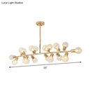 GobekUsa Contemporary Gold Linear LED Island Lighting - 18 Lights Hanging Ceiling Lamp with Ribbing Glass Shade