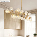 GobekUsa Contemporary Gold Linear LED Island Lighting - 18 Lights Hanging Ceiling Lamp with Ribbing Glass Shade
