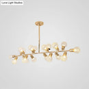 GobekUsa Contemporary Gold Linear LED Island Lighting - 18 Lights Hanging Ceiling Lamp with Ribbing Glass Shade