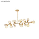 GobekUsa Contemporary Gold Linear LED Island Lighting - 18 Lights Hanging Ceiling Lamp with Ribbing Glass Shade