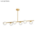GobekUsa Linear Island Light Fixture Nordic Metal 6 Heads Gold Hanging Lamp with Globe Clear Glass Shade