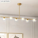 GobekUsa Linear Island Light Fixture Nordic Metal 6 Heads Gold Hanging Lamp with Globe Clear Glass Shade