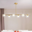 GobekUsa Linear Island Light Fixture Nordic Metal 6 Heads Gold Hanging Lamp with Globe Clear Glass Shade