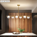 GobekUsa Linear Island Light Fixture Nordic Metal 6 Heads Gold Hanging Lamp with Globe Clear Glass Shade