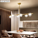 GobekUsa Linear Island Light Fixture Nordic Metal 6 Heads Gold Hanging Lamp with Globe Clear Glass Shade