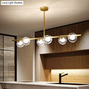 GobekUsa Linear Island Light Fixture Nordic Metal 6 Heads Gold Hanging Lamp with Globe Clear Glass Shade