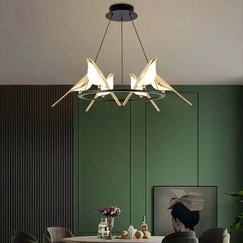 GobekUsa Gold Magpie Bird LED Ceiling Chandelier for Dining Room Decor, photo 6 of 15
