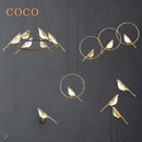 GobekUsa Gold Magpie Bird Ceiling Chandelier | Modern LED Ring Light for Dining Room & Decor