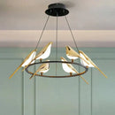 GobekUsa Gold Magpie Bird Ceiling Chandelier | Modern LED Ring Light for Dining Room & Decor