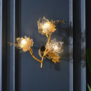 GobekUsa Modern Gold Maple Leaf Glass Sconce - Clear 3-Light Wall Fixture for Dining Room Lighting