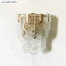 GobekUsa Minimalist Brass Wall Light: Tiered Scalloped Crystal Fixture with 3 Bulbs