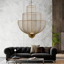 GobekUsa Gold Mesh Grid Ceiling Chandelier: Dimmable LED Indoor Lighting
