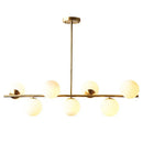 GobekUsa 7-Light Modern Gold Metal Island Pendant with Spherical White Glass - Ideal for Dining Table