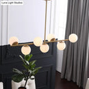 GobekUsa 7-Light Modern Gold Metal Island Pendant with Spherical White Glass - Ideal for Dining Table