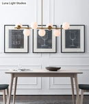 GobekUsa 7-Light Modern Gold Metal Island Pendant with Spherical White Glass - Ideal for Dining Table