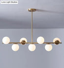 GobekUsa 7-Light Modern Gold Metal Island Pendant with Spherical White Glass - Ideal for Dining Table