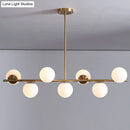 GobekUsa 7-Light Modern Gold Metal Island Pendant with Spherical White Glass - Ideal for Dining Table