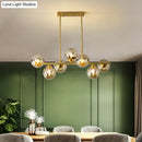 GobekUsa Mid-Century Modern Gold Metal Pendant with Spherical Amber Glass - Island Ceiling Light for Dining Table