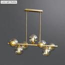 GobekUsa Mid-Century Modern Gold Metal Pendant with Spherical Amber Glass - Island Ceiling Light for Dining Table