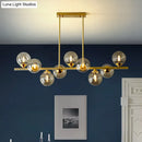 GobekUsa Mid-Century Modern Gold Metal Pendant with Spherical Amber Glass - Island Ceiling Light for Dining Table