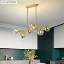 GobekUsa Mid-Century Modern Gold Metal Pendant with Spherical Amber Glass - Island Ceiling Light for Dining Table