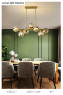 GobekUsa Mid-Century Modern Gold Metal Pendant with Spherical Amber Glass - Island Ceiling Light for Dining Table