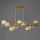GobekUsa Mid-Century Modern Gold Metal Pendant with Spherical Amber Glass - Island Ceiling Light for Dining Table