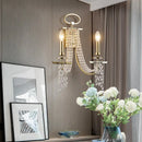 GobekUsa Modern Gold Metal Candle Wall Sconce with Crystal Tassel - Luxurious 2-Head Wall Light