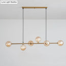 GobekUsa Modern Gold Metal Island Pendant Lighting with 6 Lights and Spherical Glass for Dining Table