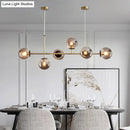 GobekUsa Modern Gold Metal Island Pendant Lighting with 6 Lights and Spherical Glass for Dining Table