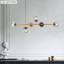 GobekUsa Modern Gold Metal Island Pendant Lighting with 6 Lights and Spherical Glass for Dining Table
