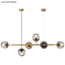 GobekUsa Modern Gold Metal Island Pendant Lighting with 6 Lights and Spherical Glass for Dining Table