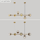 GobekUsa Modern Gold Metal Island Pendant Lighting with 6 Lights and Spherical Glass for Dining Table
