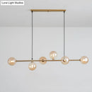 GobekUsa Modern Gold Metal Island Pendant Lighting with 6 Lights and Spherical Glass for Dining Table
