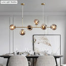 GobekUsa Modern Gold Metal Island Pendant Lighting with 6 Lights and Spherical Glass for Dining Table