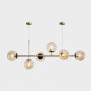 GobekUsa Modern Gold Metal Island Pendant Lighting with 6 Lights and Spherical Glass for Dining Table