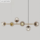 GobekUsa Modern Gold Metal Island Pendant Lighting with 6 Lights and Spherical Glass for Dining Table