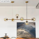 GobekUsa Modern Gold Metal Island Pendant Lighting with 6 Lights and Spherical Glass for Dining Table
