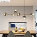GobekUsa Modern Gold Metal Island Pendant Lighting with 6 Lights and Spherical Glass for Dining Table