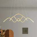 GobekUsa Modern Gold Metal LED Island Light Fixture for Dining Room - Wave Design, White/Warm Light